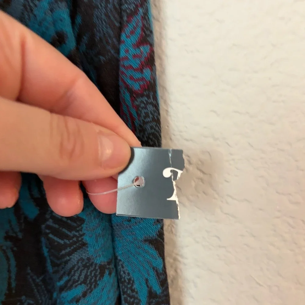 ModCloth Teal Feather‎ Jacquard Pleated A-Line Skirt with Pockets LARGE